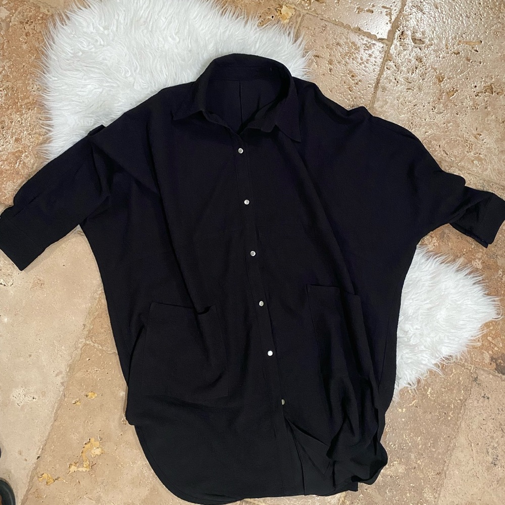 Ballon Shirt Dress - Black